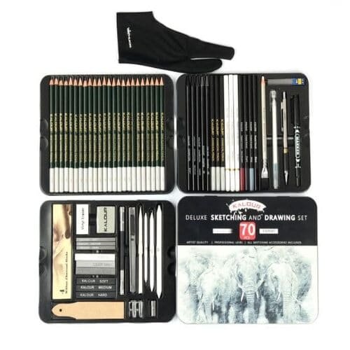 KALOUR Art Premium Sketching Graphite Charcoal Drawing Pencil Set for Artist Painting Shading Drawing Sketch Gift Set Kit 70 pcs Set