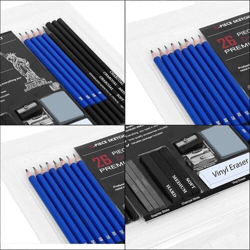 KALOUR Drawing Kit - 26 Pcs Professional Sketch & Drawing Tool Kit