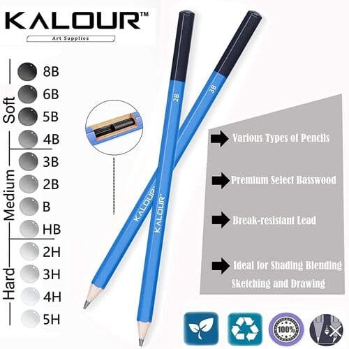 KALOUR Professional Sketching Drawing Graphite Pencils Set of 12