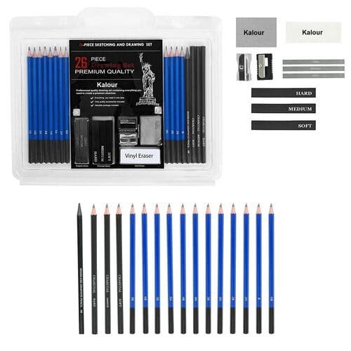 KALOUR Drawing Kit - 26 Pcs Professional Sketch & Drawing Tool Kit