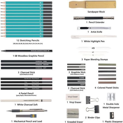 Kalour Sketching Drawing Kit 50 pcs Set in Premium Zipped Carry Case