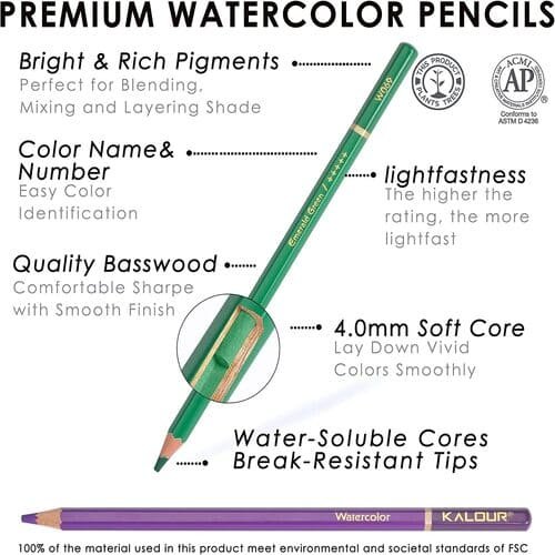 Kalour Professional Watercolor Pencils, Set Of 72 Colors