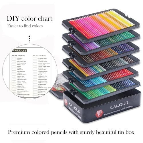 Kalour Artist Premium Colour Pencil Set Soft Core Pencils -180 Colours