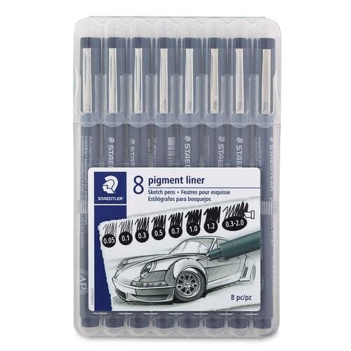 Staedtler Pigment Liners - Black, Assorted Sizes, Set of 8