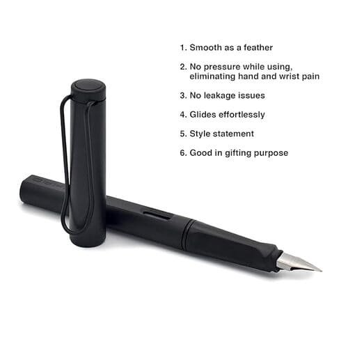 Black plastic body fountain ink pen with ink refill converter pump