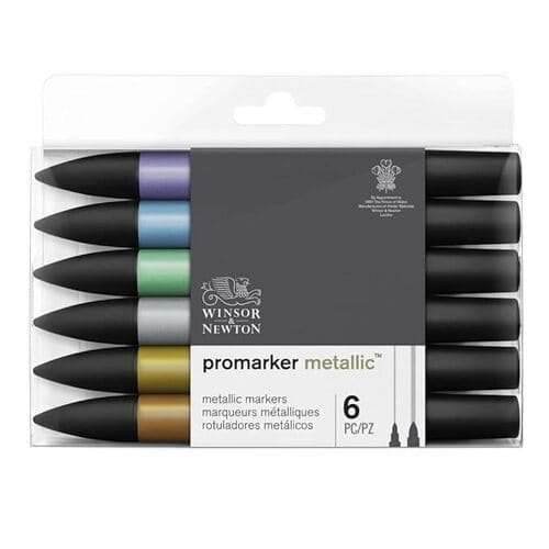 Winsor & Newton ProMarker - Twin Tip - Broad + Fine - Pigment Based - Metallic Marker Set