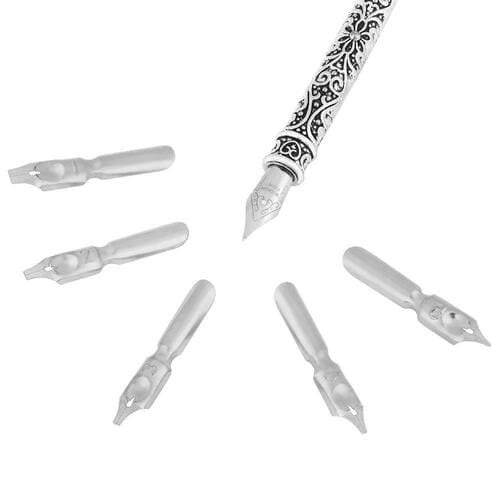 English Calligraphy Feather Dip Quill Pen Writing Ink Set Stationery Gift Box with 5 Nibs (Red)