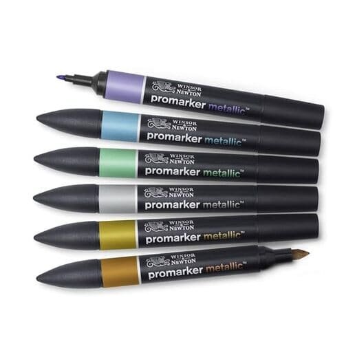 Winsor & Newton ProMarker - Twin Tip - Broad + Fine - Pigment Based - Metallic Marker Set