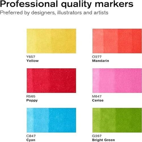 Winsor & Newton Promarker Twin Tip Alcohol-Based Marker (Vibrant Tone - 6 Pcs) , black
