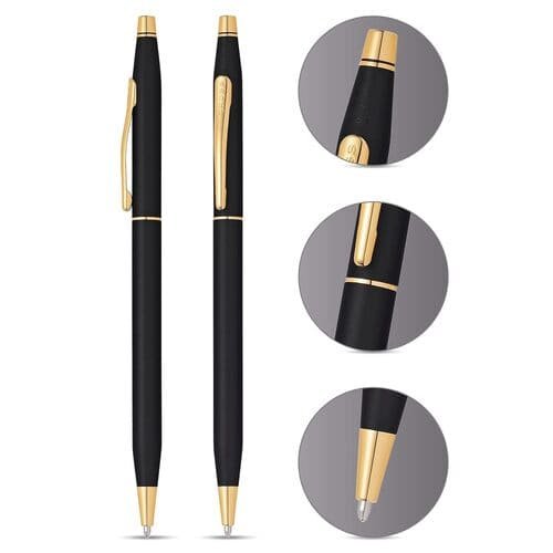 Cross Classic Century Medalist Ballpoint Pen (Matte Black Gold) Corporate Gifting Pen Medium Point Black ink Series 2502,Elegant Writing Pen