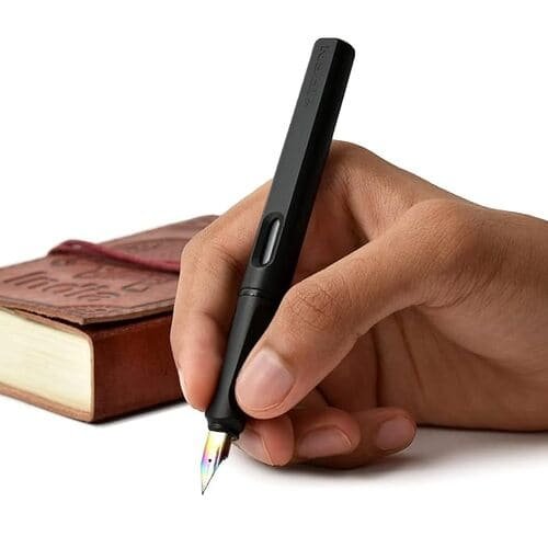 Black plastic body fountain ink pen with ink refill converter pump