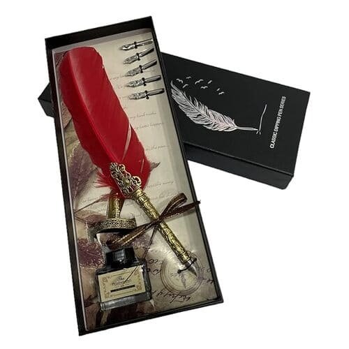 Dip Feather Pen Set Calligraphy Pen Set Writing Quill Ink Dip Pen with 5PCs Nib,RED