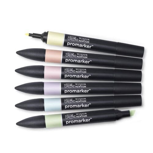 Winsor & Newton Promarker Twin Tip Alcohol-Based Marker (Pastel Tone - 6 Pcs) , Multicolor