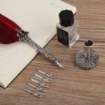 English Calligraphy Feather Dip Quill Pen Writing Ink Set Stationery Gift Box with 5 Nibs (Red)