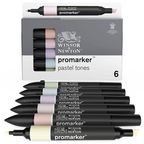 Winsor & Newton Promarker Twin Tip Alcohol-Based Marker (Pastel Tone - 6 Pcs) , Multicolor