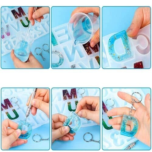 Resin Art Silicone Casting Mould Epoxy Mold Silicon Jewellery Moulds DIY Coaster Molds Alphabet and Numbers Shape with Hole (Pack of 1, White)