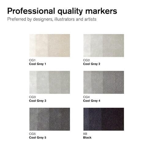 Winsor & Newton Promarker Twin Tip Alcohol-Based Marker (Neutral Tone - 6 pcs) , Black,grey