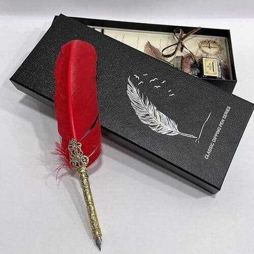 Dip Feather Pen Set Calligraphy Pen Set Writing Quill Ink Dip Pen with 5PCs Nib,RED