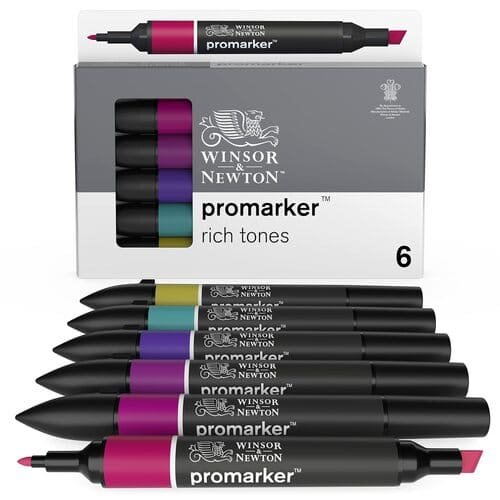 Winsor & Newton Promarker Twin Tip Alcohol-Based Marker (Rich Tone - 6 Pcs) , Multicolor