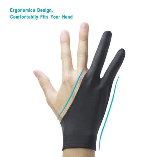 Original Anti-Fouling Artist Two-Finger Glove for Pencil Sketching, Watercolours Painting and Graphics Drawing Tablet (Free Size), Black
