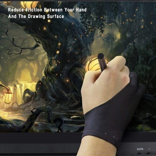Original Anti-Fouling Artist Two-Finger Glove for Pencil Sketching, Watercolours Painting and Graphics Drawing Tablet (Free Size), Black