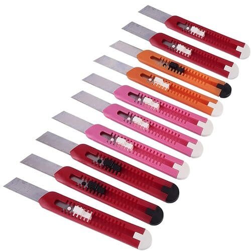 Plastic Body 18mm Auto Lock Paper Cutter Auto Lock Blade for Office/Home/School Purpose (Multicolor Pack of 10)