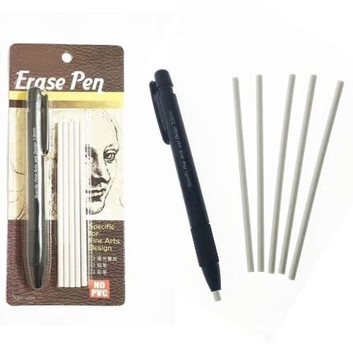 Eraser Pen Value Pack Round 3.8mm. Precision Tip Eraser with 5 Refills,Black