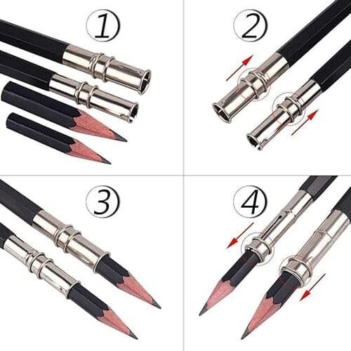 Pencil Extender/Lengthener With Metal Heads,Adjustable Handy Pencil Holder For Schools, Office, Eyeliners, Sketching, Writing And Diy Art & Crafts, Multicolor