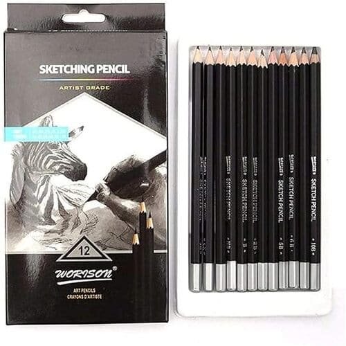 Art Ranger Fine Art Drawing&Sketching Pencils 2H To 12B 12 Piece Set,Black