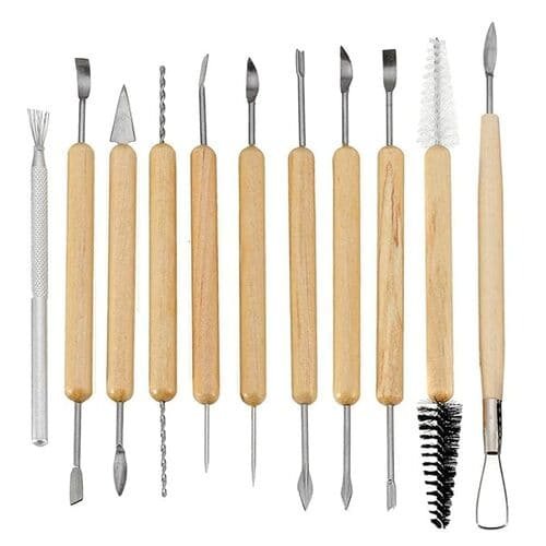 ART RANGER Ceramic 11 Pcs Wooden Handle Clay Carving Pottery Sculpting Tools for Art and Craft