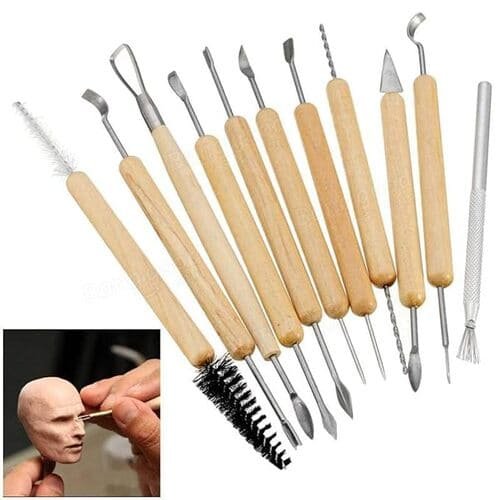 ART RANGER Ceramic 11 Pcs Wooden Handle Clay Carving Pottery Sculpting Tools for Art and Craft