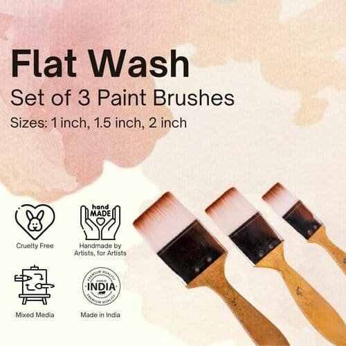 ART RANGER Flat Wash Paint Brushes Set - Handmade Professional Artist Painting Brush Set for Acrylic & Gouache Painting (1 inch, 1.5 inch, 2 inch wash Brush)(Wood)