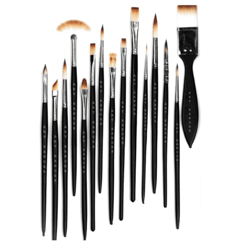 ART RANGER Handmade Professional Artist Painting Brush Set for Acrylic, Watercolor, & Gouache Painting-Cruelty-Free (15 Assorted Brushes)(Wood), Synthetic Bristle