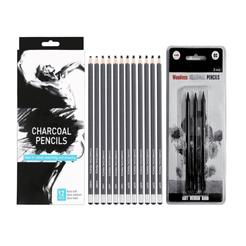 charcoal Pencils Drawing Set - 12 Pieces Soft Medium and Hard, 3 Pcs Art Woodless Charcoal Pencils 3 Grades of Charcoal- Soft, Medium & Hard for Sketching, Shading for Beginners & Artists