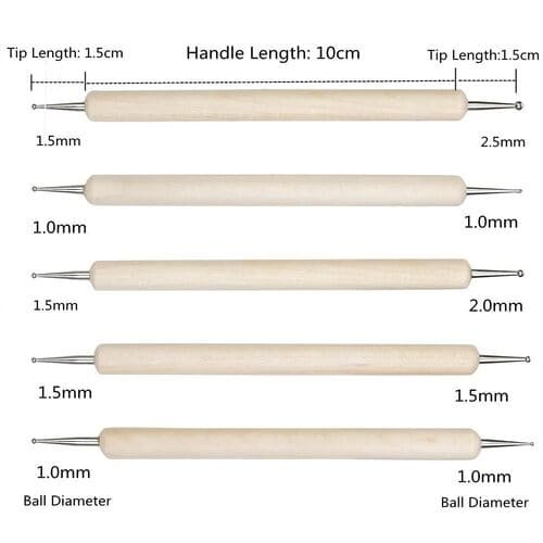 5 Pcs Double Ended Stainless Steel Ball Stylus Wooden Tool Set for Clay, Pottery, Ceramic