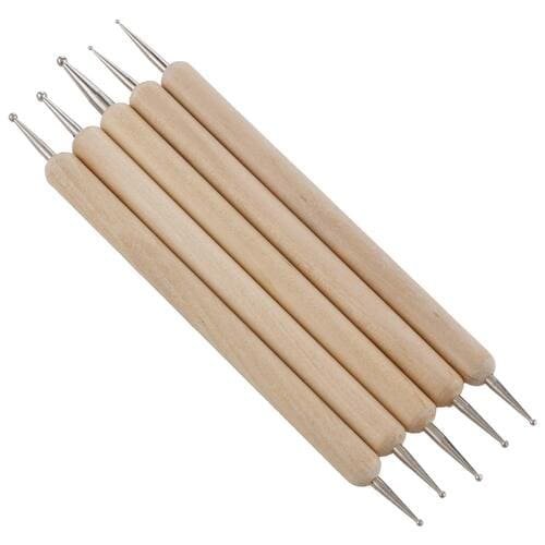 5 Pcs Double Ended Stainless Steel Ball Stylus Wooden Tool Set for Clay, Pottery, Ceramic