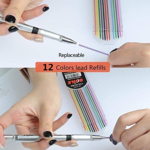 Super Combo Mechanical Pencil with 5 Black Lead Refills And 12 Color Lead Refills